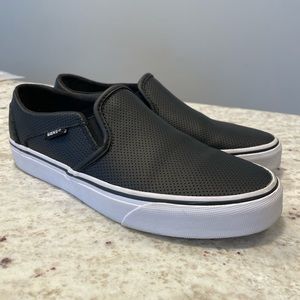 Vans Slip Ons Perf Black Leather womens size 7